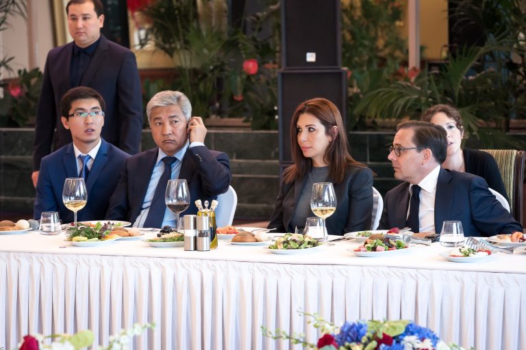 Official lunch hosted by the Kazakh Minister of Defense, Imangali Tasmagambedov, with Fabien Baussart and Randa Kassis.