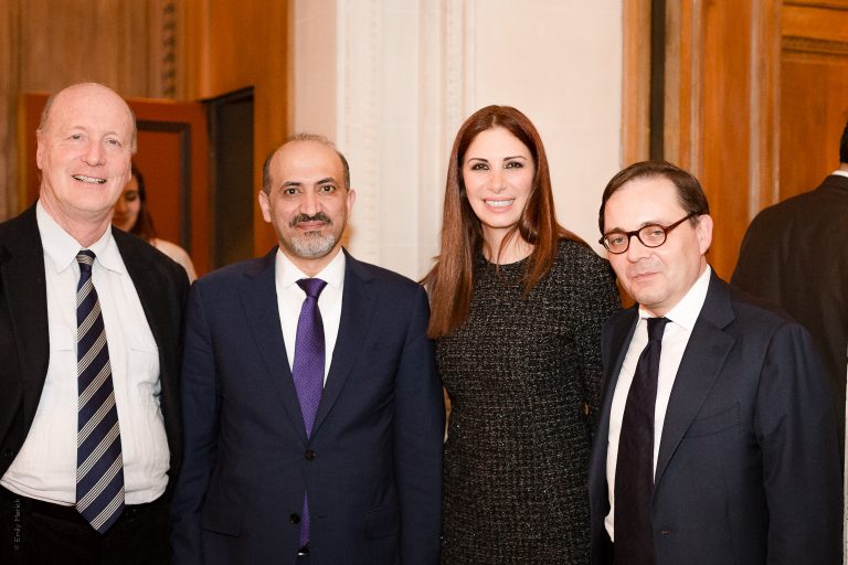 Fabien Baussart with Randa Kassis, Syrian President of Astana Political platform, Ahmed Jarba, Syrian former President of SNC and French journalist Renaud Girard..